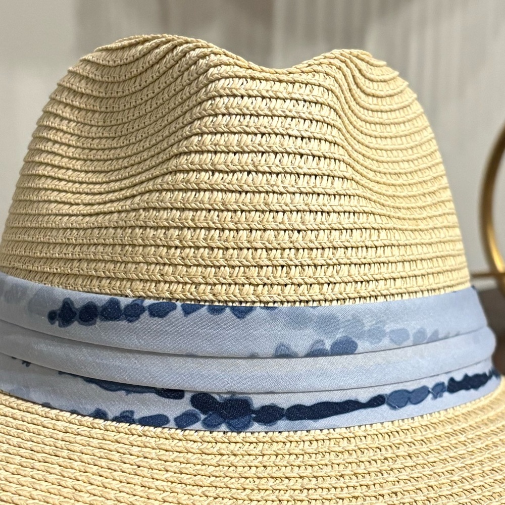 NWT Summer & Rose Madison Straw Fedora with Blue Tie-Dye Band - Picture 3 of 10